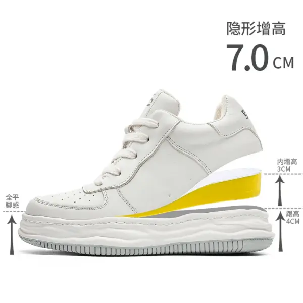 增高鞋 7 公分｜男女同款｜頭層牛皮增高小白鞋
